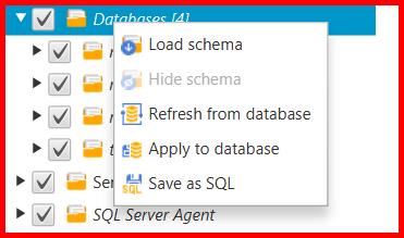 Picture showing the Apply to database option for applying the schema changes to target database